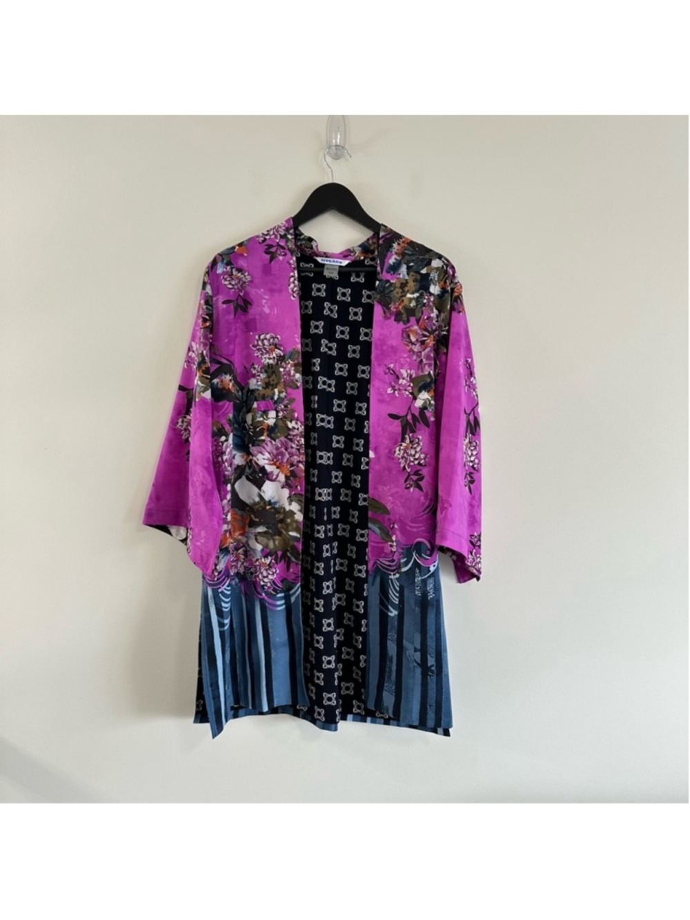Peter Nygard Floral Kimono Duster Cardigan Jacket Size Large Pink Blue Lined - Picture 3 of 13